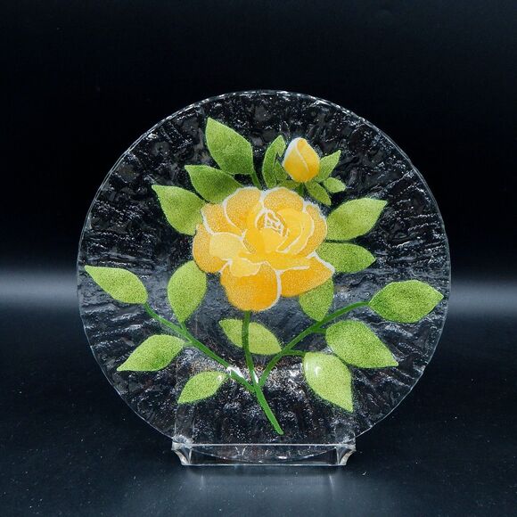 Sydenstricker Yellow Rose Fused Glass Plate 8.5 inches Salad Decorative - Picture 1 of 6